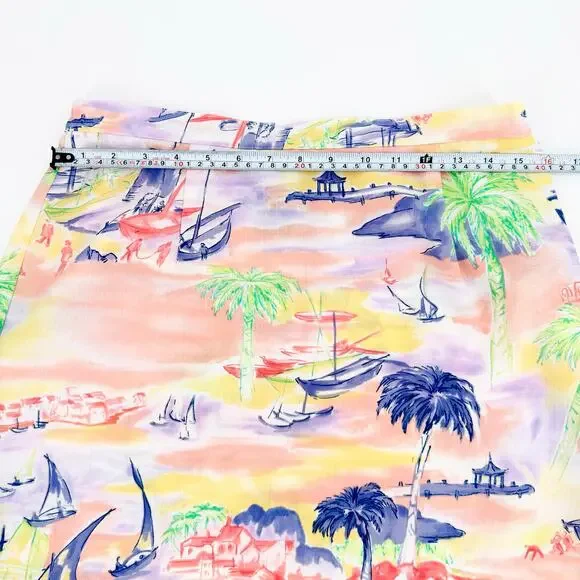 Vtg Bushwacker Brisas Island Watercolor Scenic Maxi Skirt Sz 12 Tropical Lined - Picture 7 of 13